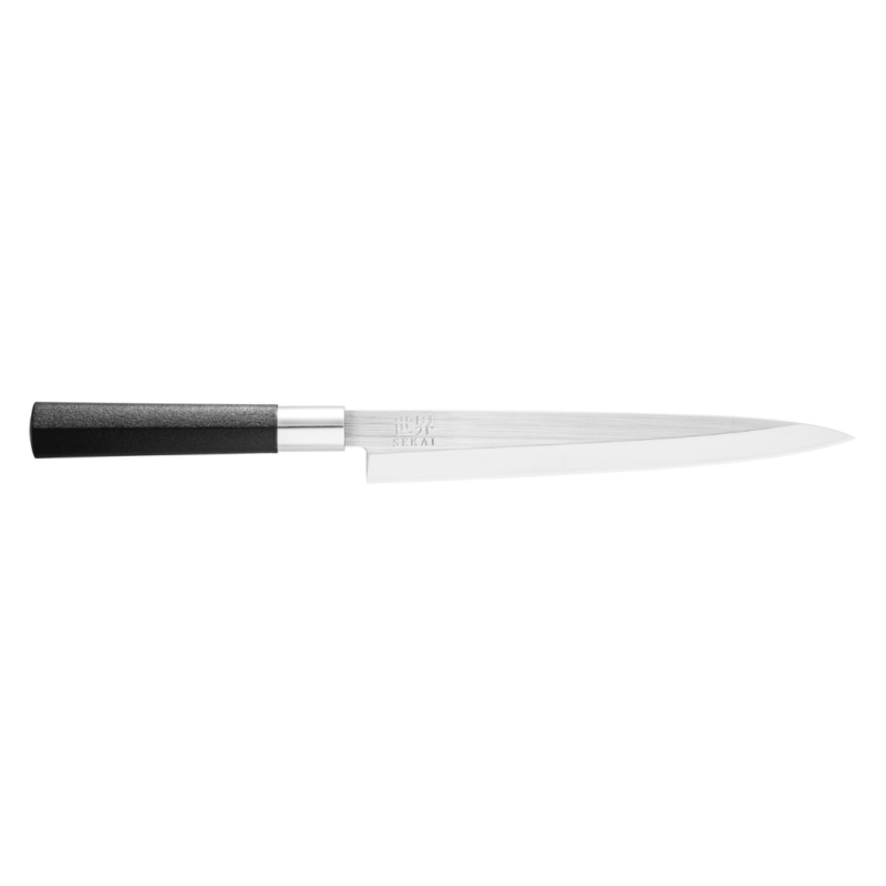 Faca de sushi Yanagiba é uma faca equilibrada e polivalente da linha SEKAI, essencial para quem procura a perfeição no corte de sushi e sashimi.