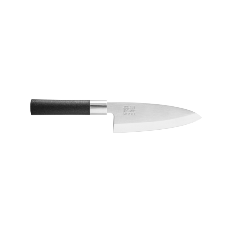 Faca de sushi Deba é uma faca equilibrada e polivalente da linha SEKAI, essencial para quem procura a perfeição no corte de sushi e sashimi.